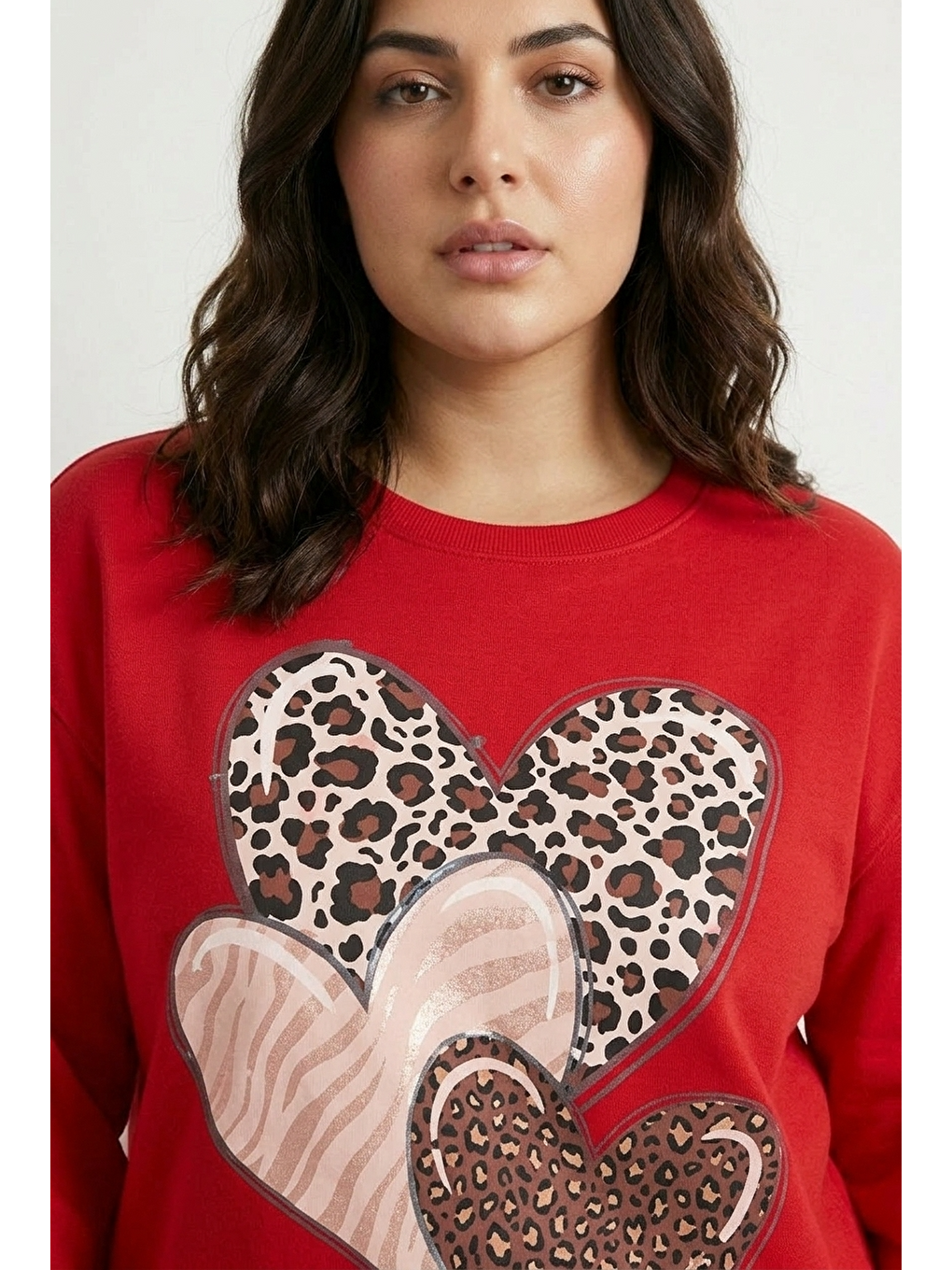Kırmızı Bisiklet Yaka Uzun Kollu Baskılı Esnek Kumaşlı Sweatshirt-3