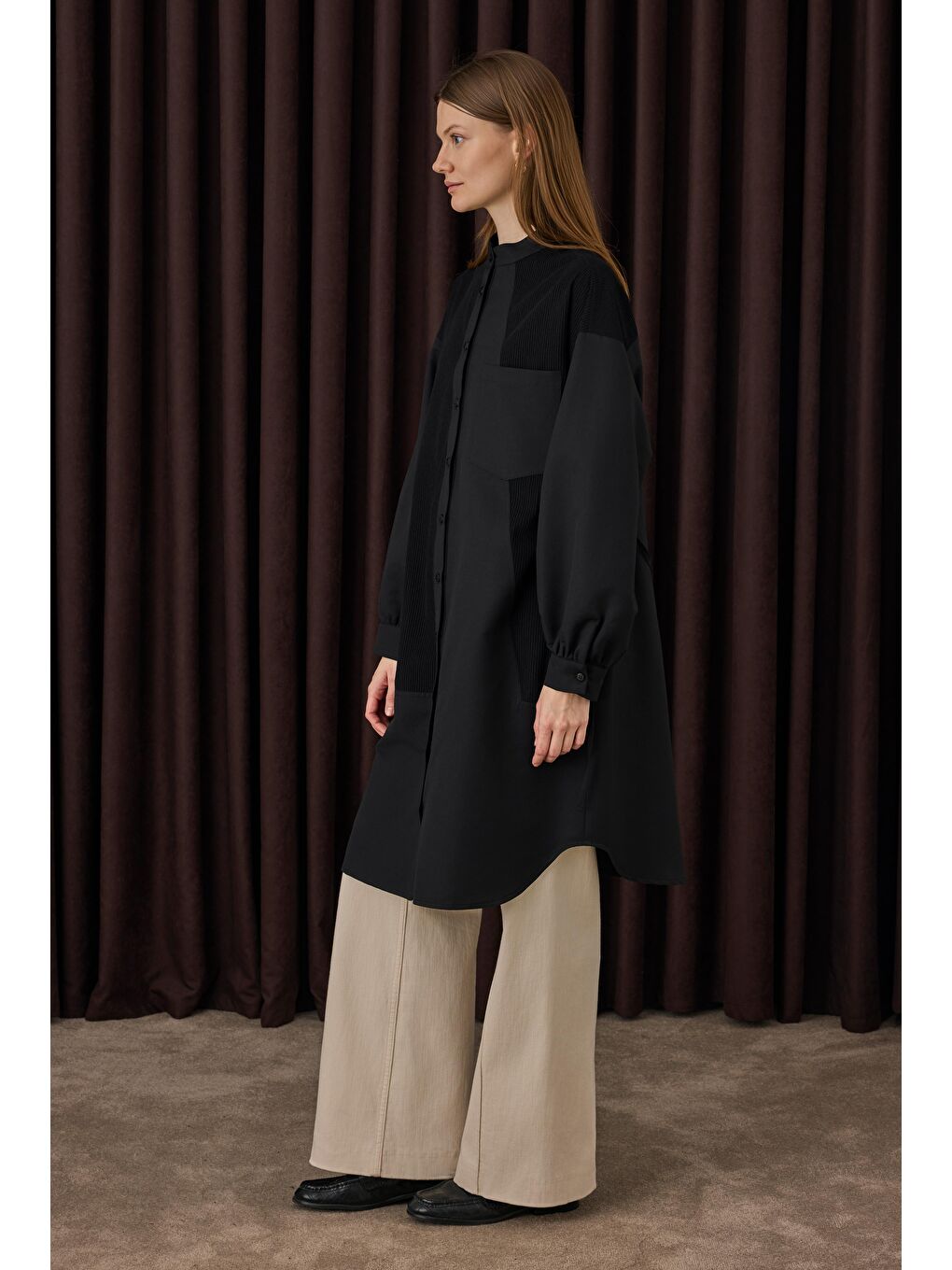 Kadife Garnili Gömlek Siyah-1