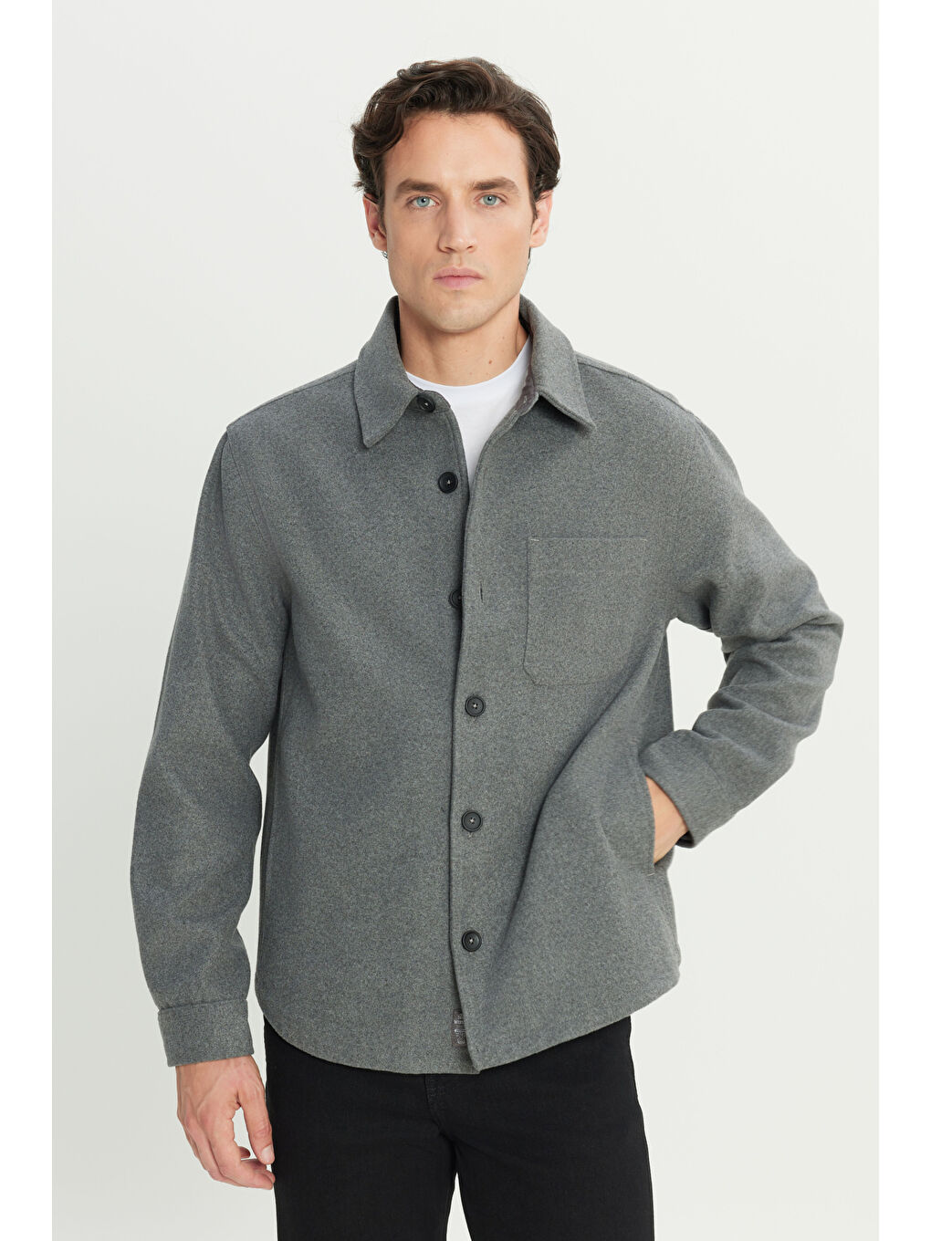Loose Fit Rahat Kesim Antrasit Melanj Gömlek Ceket-1
