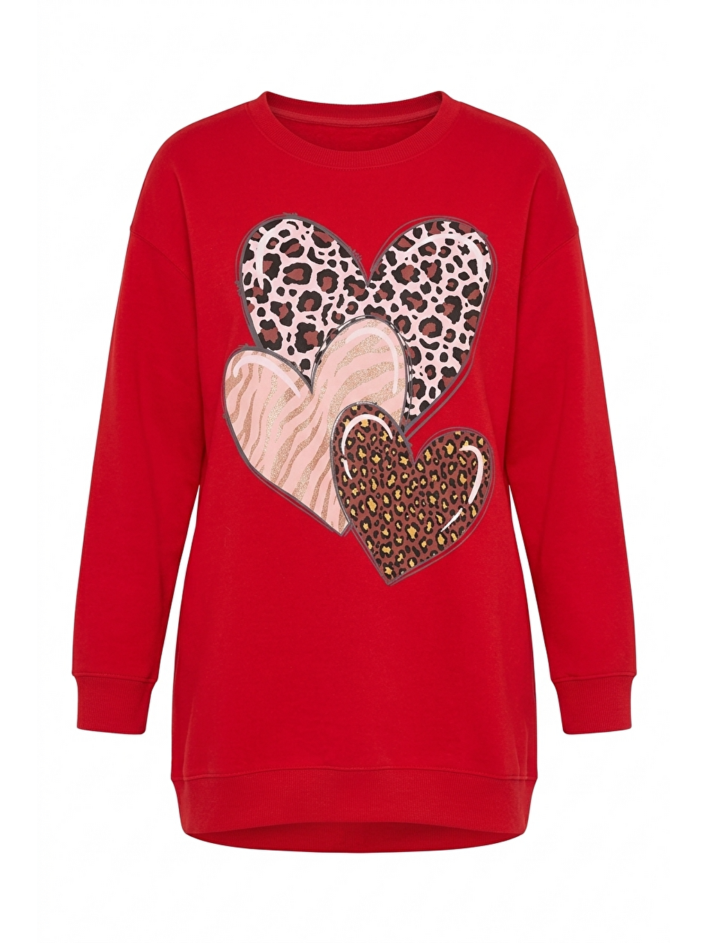 Kırmızı Bisiklet Yaka Uzun Kollu Baskılı Esnek Kumaşlı Sweatshirt-4