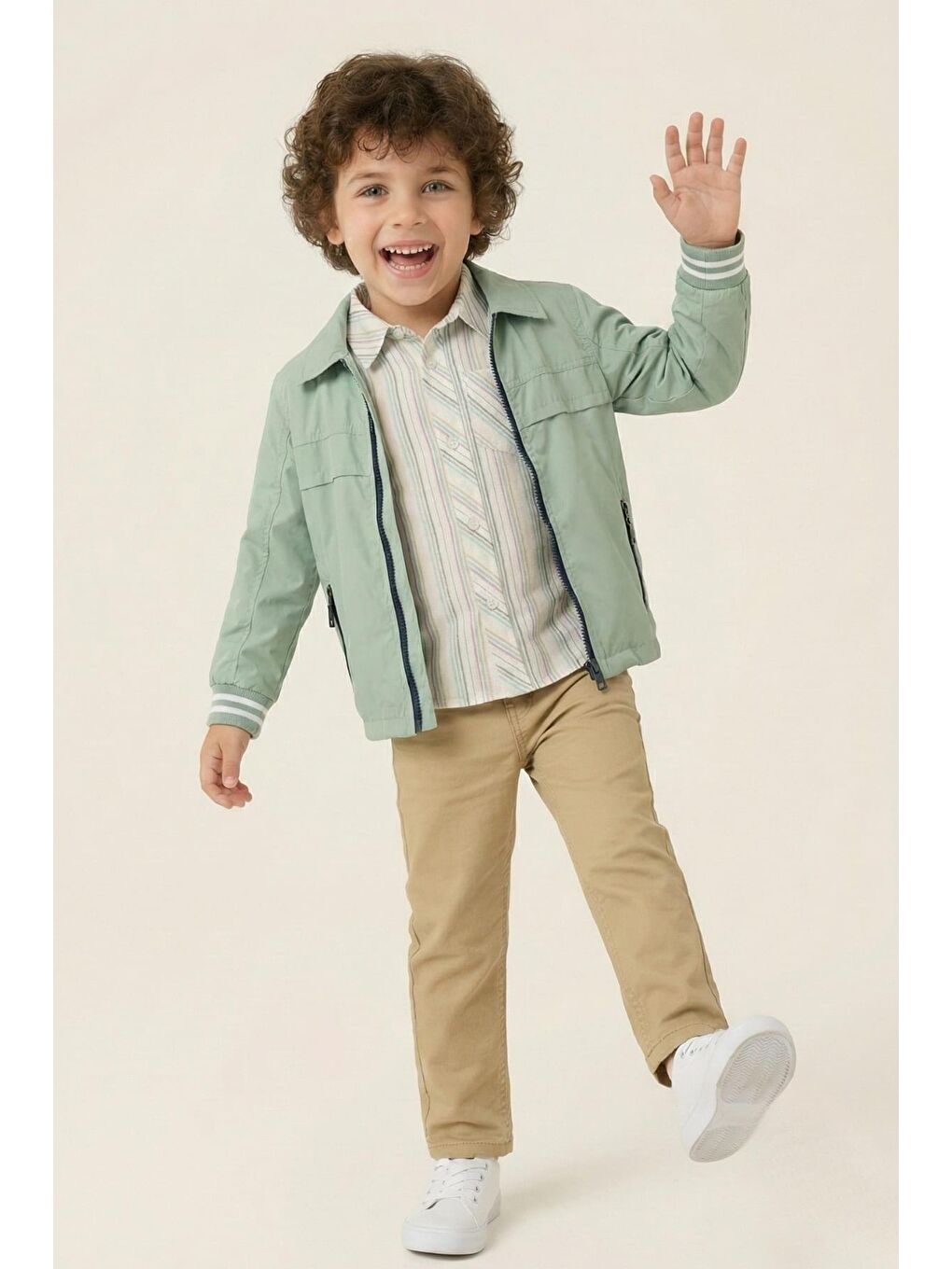 Erkek Çocuk Rüzgarlık Detaylı 3'Lü Takım - Yeşil-1