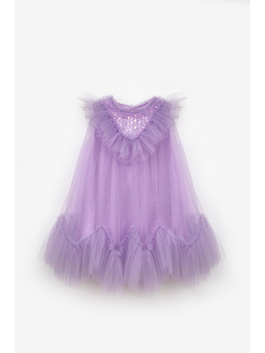 Lila  Boncuk Detaylı Eteği Zikzaklı Kız Çocuk Elbise - Cherish