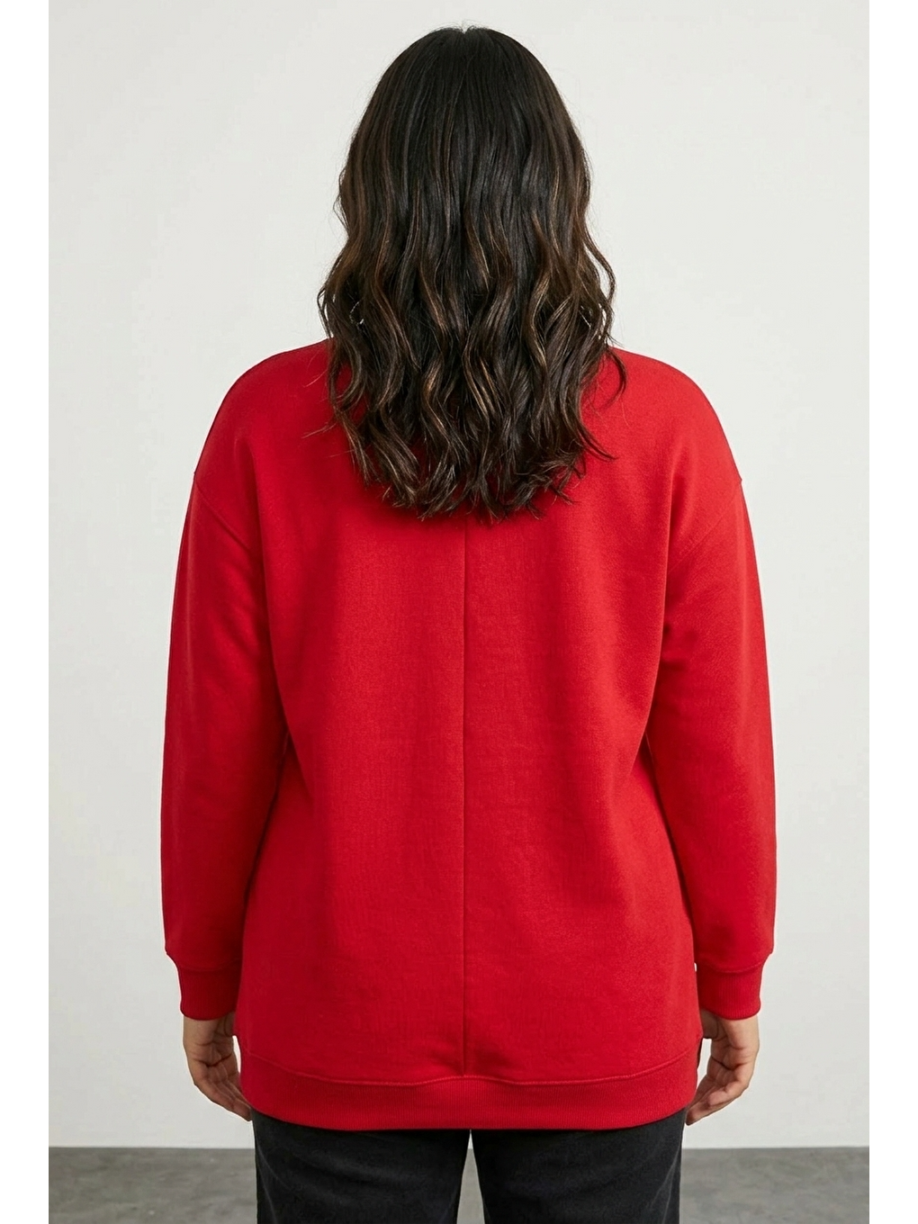 Kırmızı Bisiklet Yaka Uzun Kollu Baskılı Esnek Kumaşlı Sweatshirt-5
