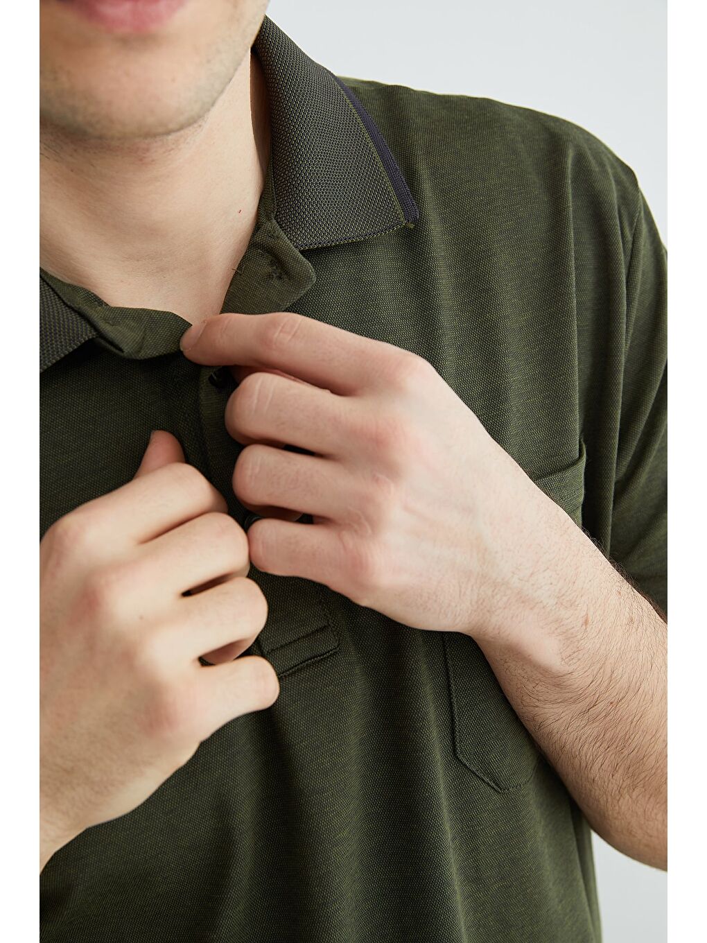 Haki Tek Cepli Polo Yaka Tişört-4