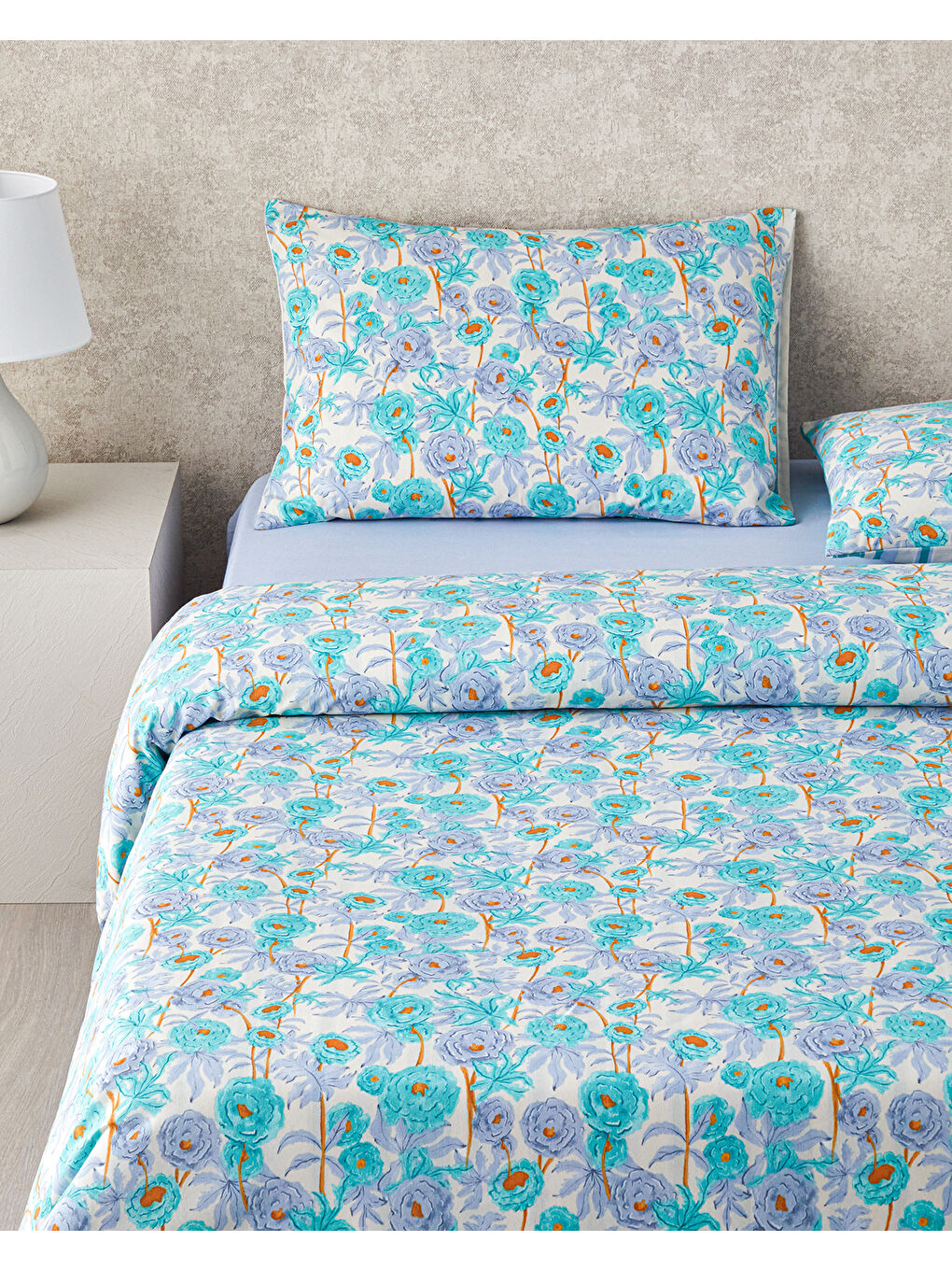 Abstract Flowers Kolay Ütülenir Çift Kişilik Nevresim Takımı 200x220 cm Yeşil-Mavi-2