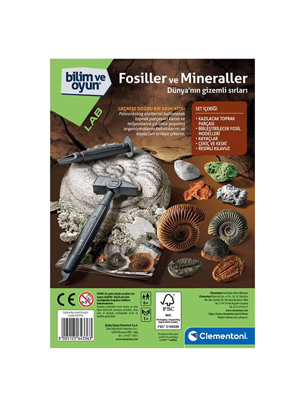 Clementoni Bilim ve Oyun Fosiller ve Mineraller Kazı Seti 64336 - 3