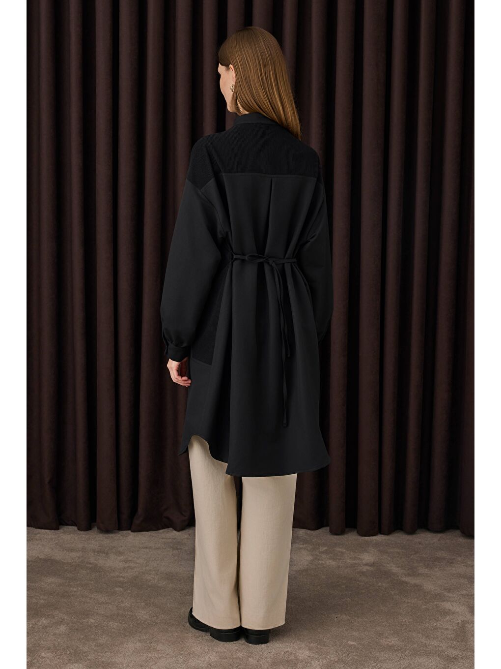 Kadife Garnili Gömlek Siyah-2