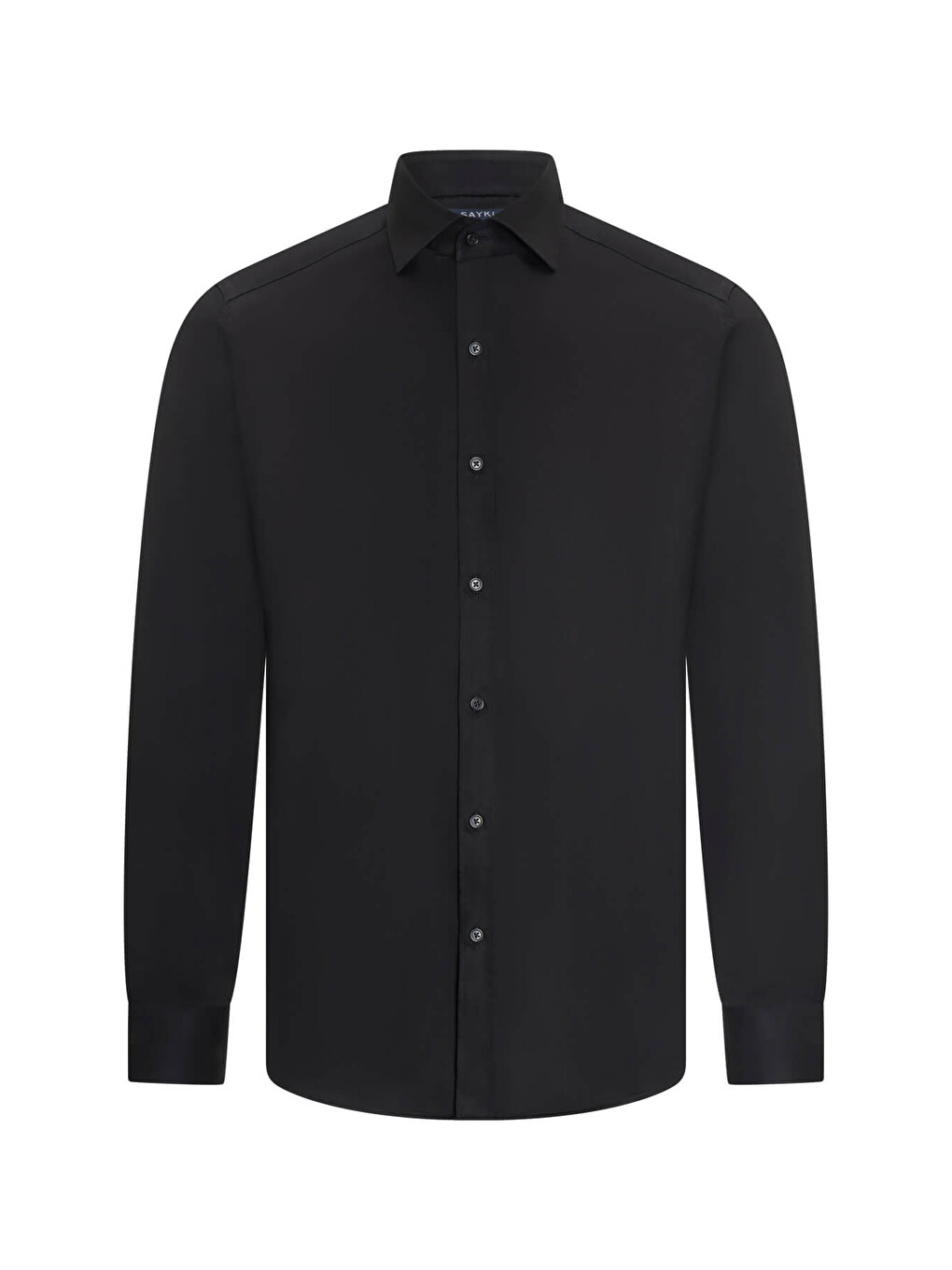 Siyah Slim Fit Açık İtalyan Yaka Uzun Kollu Saten Gömlek