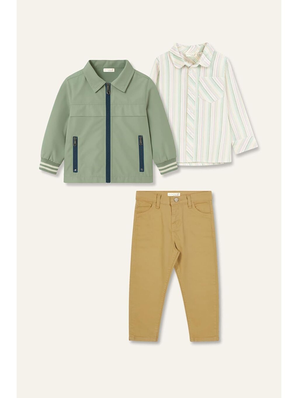 Erkek Çocuk Rüzgarlık Detaylı 3'Lü Takım - Yeşil-3