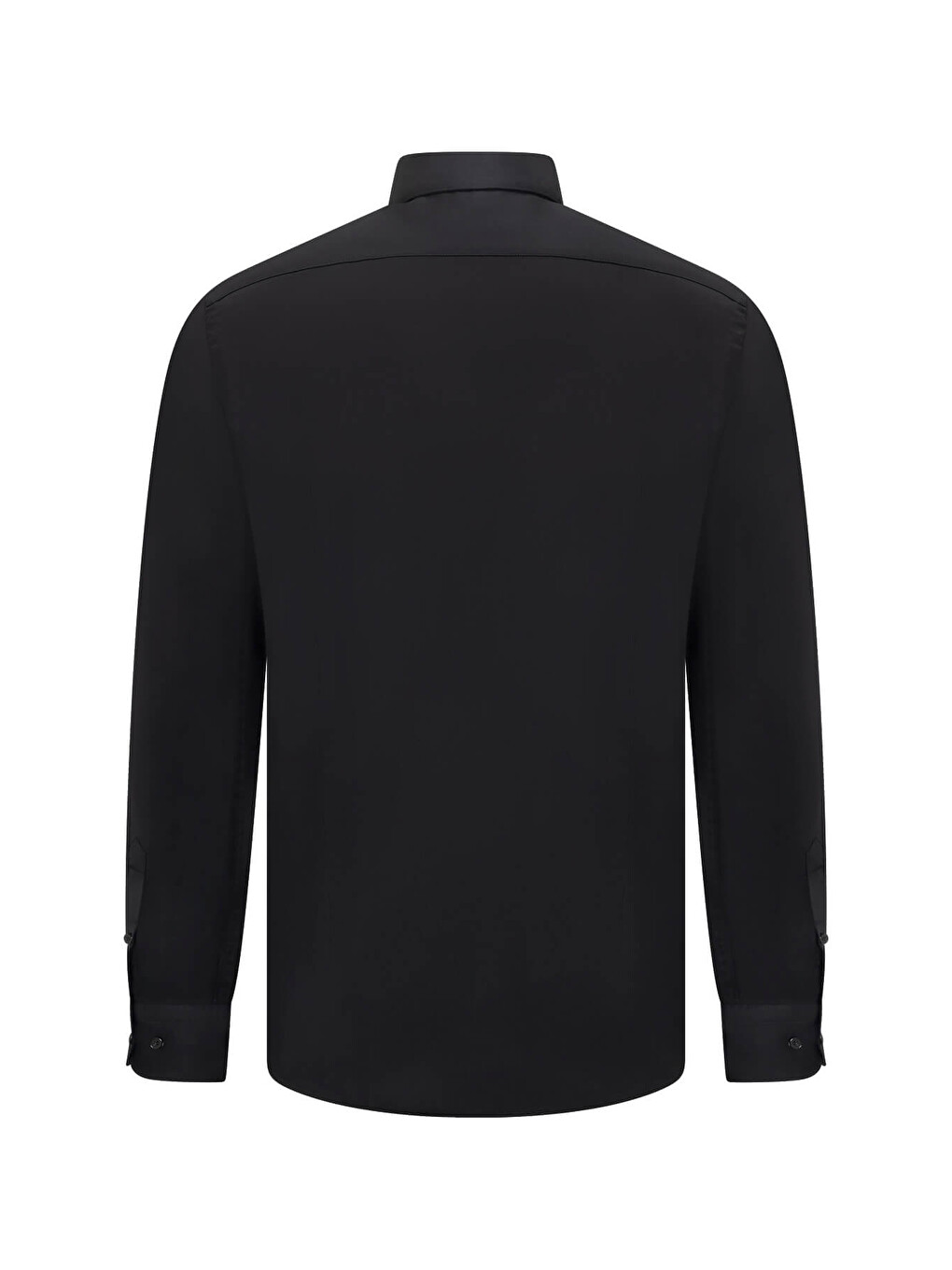 Siyah Slim Fit Açık İtalyan Yaka Uzun Kollu Saten Gömlek-1