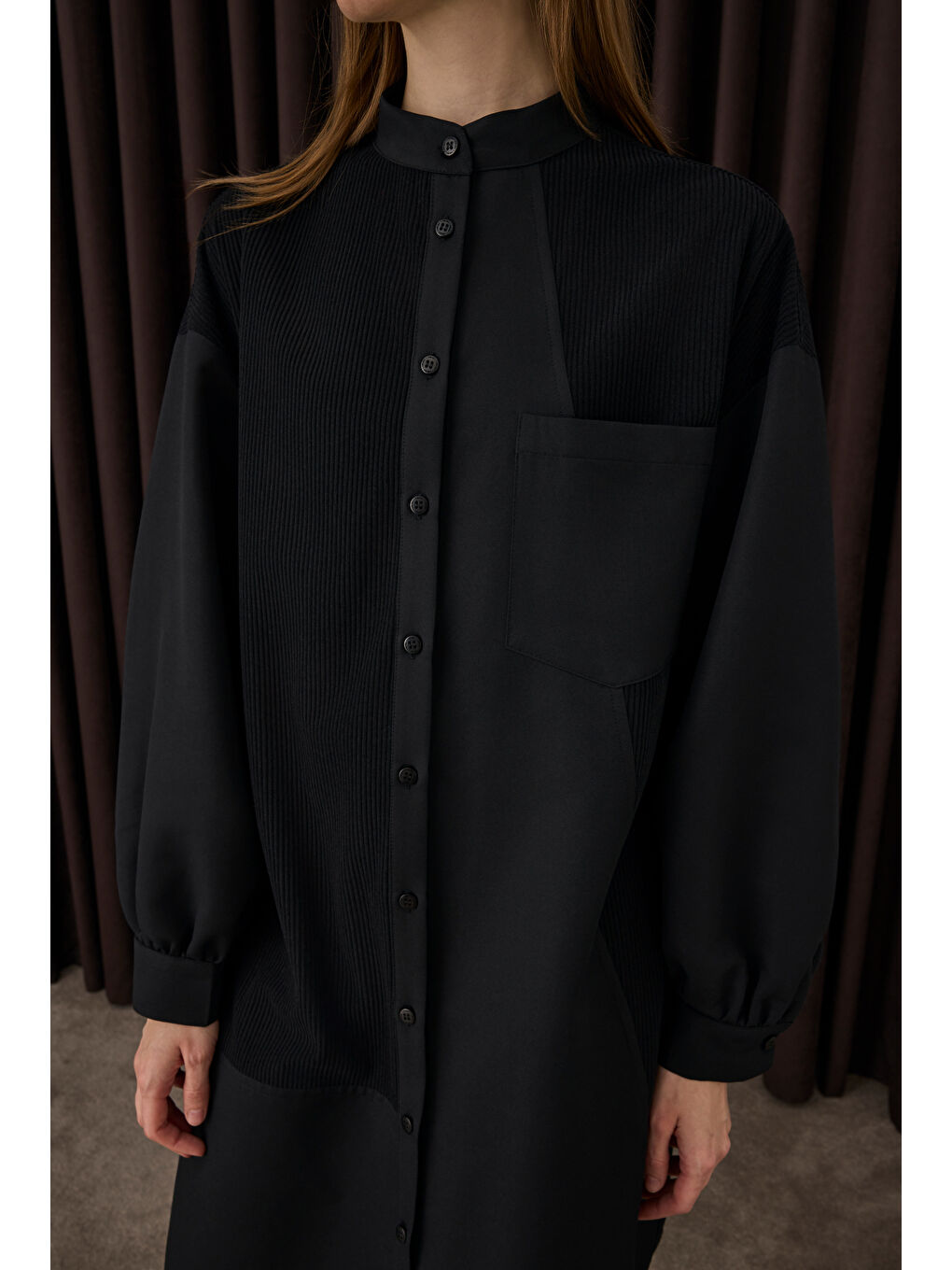 Kadife Garnili Gömlek Siyah-3