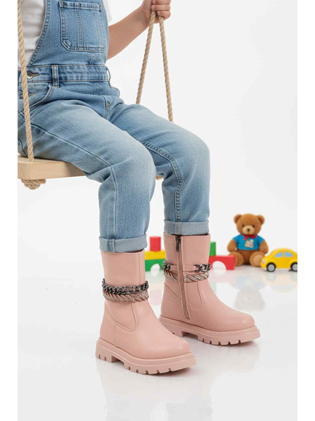 Pembe Pudra İçi Polarlı Kaymaz Kız Çocuk Çizme Duru F