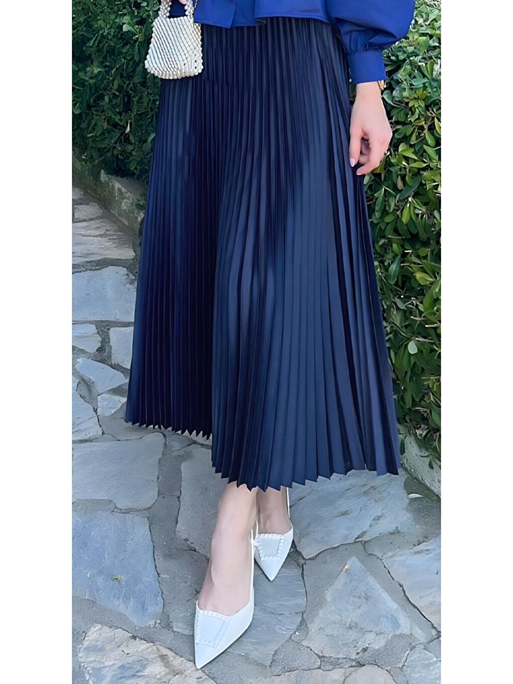 Kadın Piliseli Uzun Etek Lacivert-1