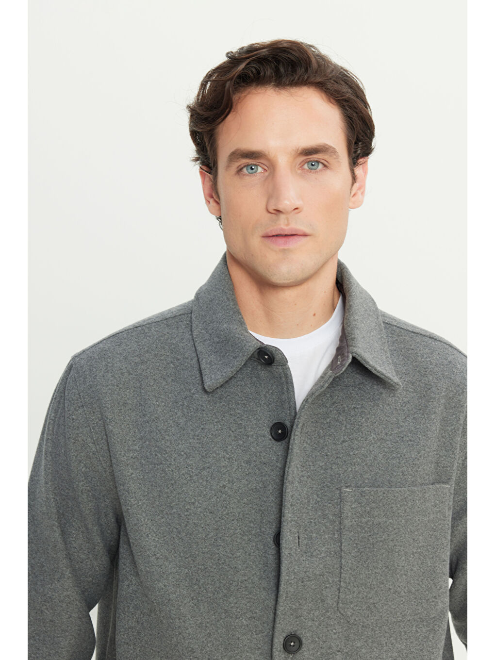 Loose Fit Rahat Kesim Antrasit Melanj Gömlek Ceket-3