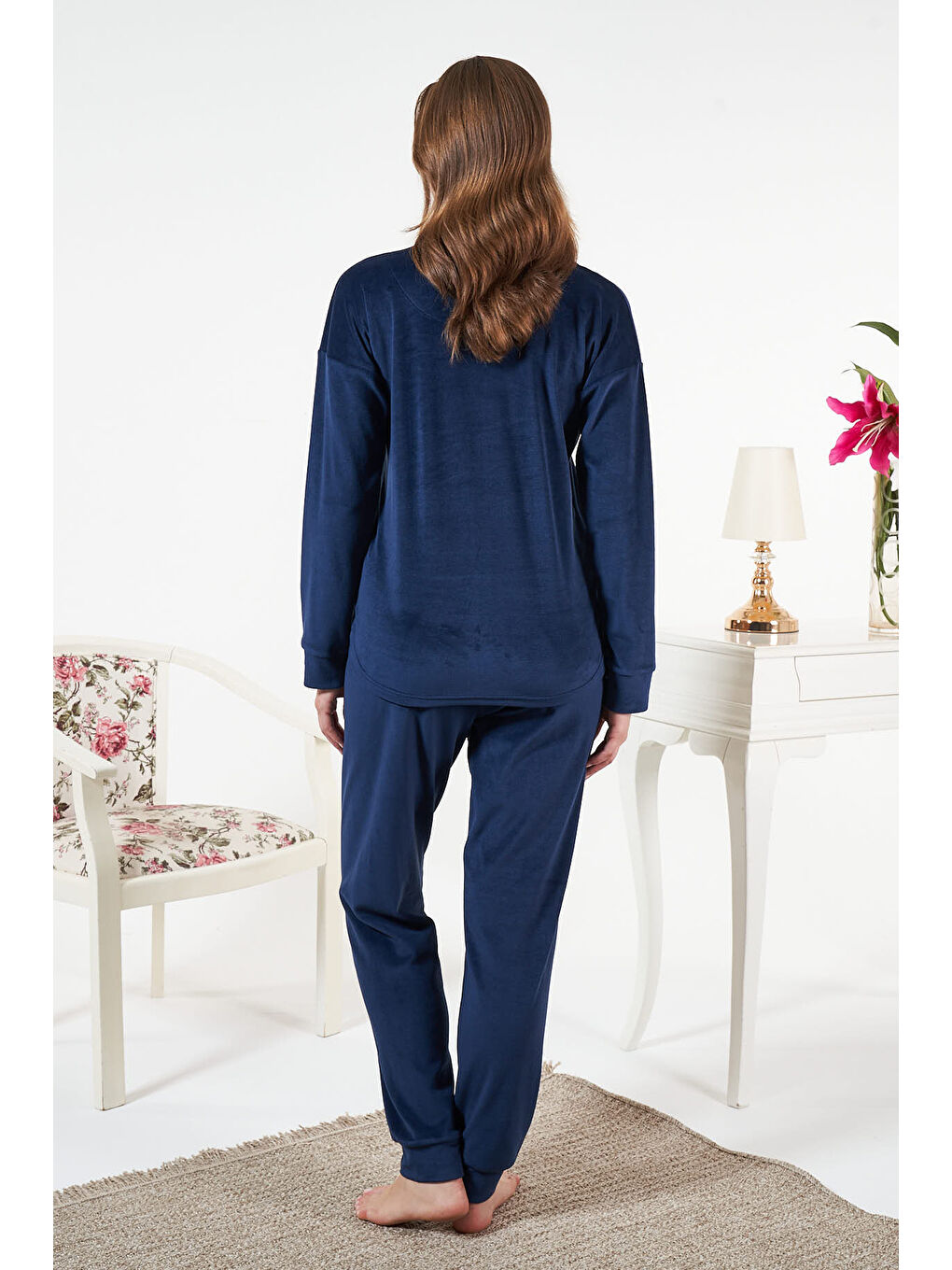 Kadın Kadife Pijama Takımı 25386 Lacivert-2