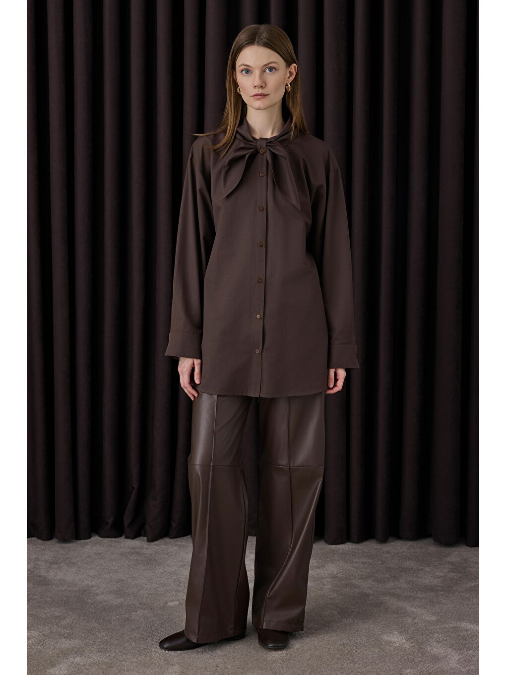 Kahverengi Fiyonk Yaka Gömlek Acı Kahve-1