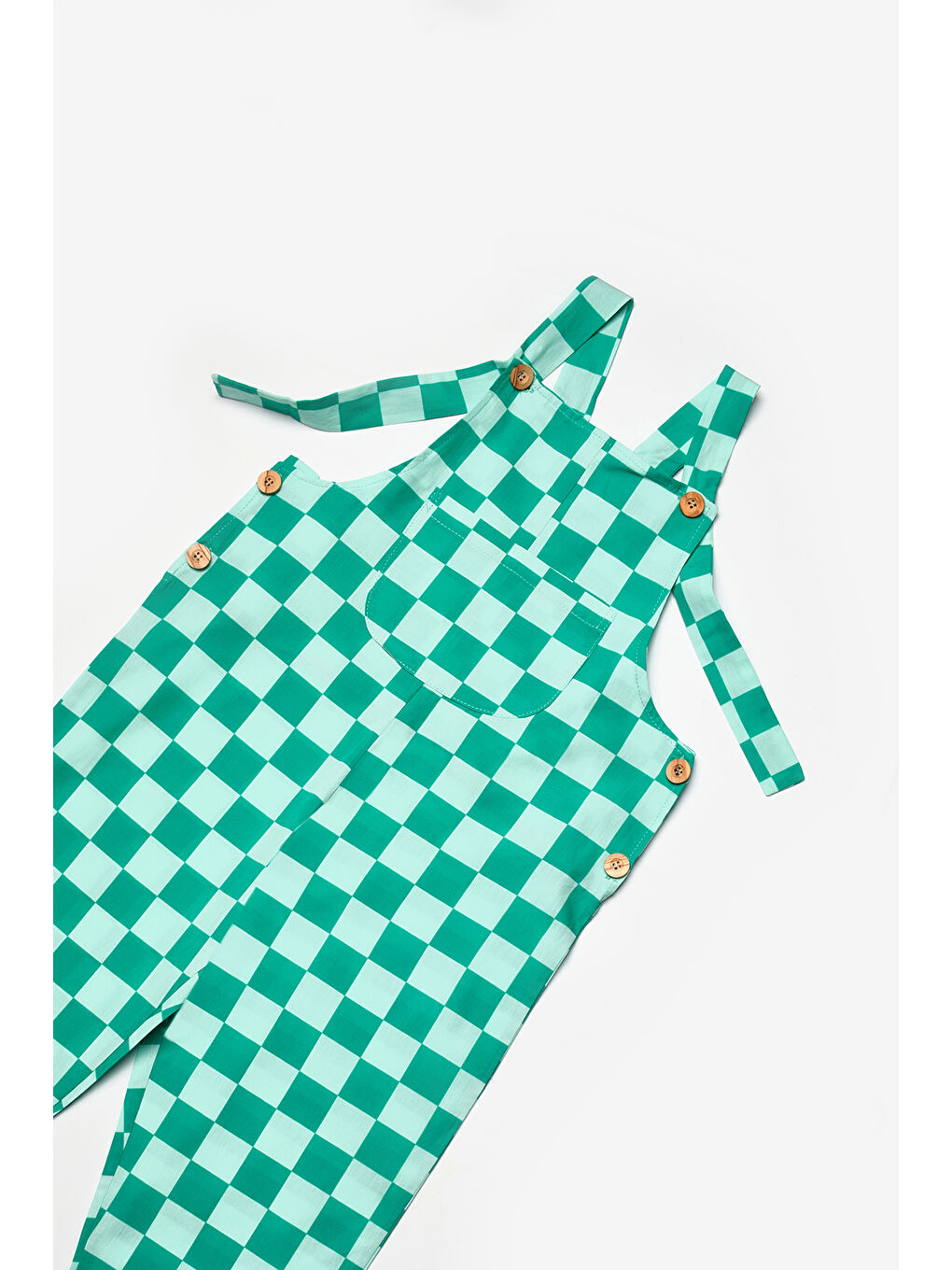 Yeşil Mint Dama Desenli Cep Detaylı Çocuk Salopet-2