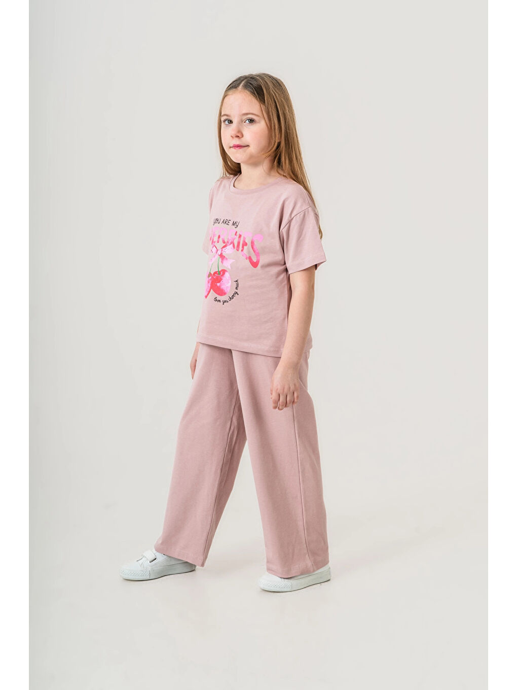 Pembe Cherries Baskılı Kız Çocuk Takım 035-3