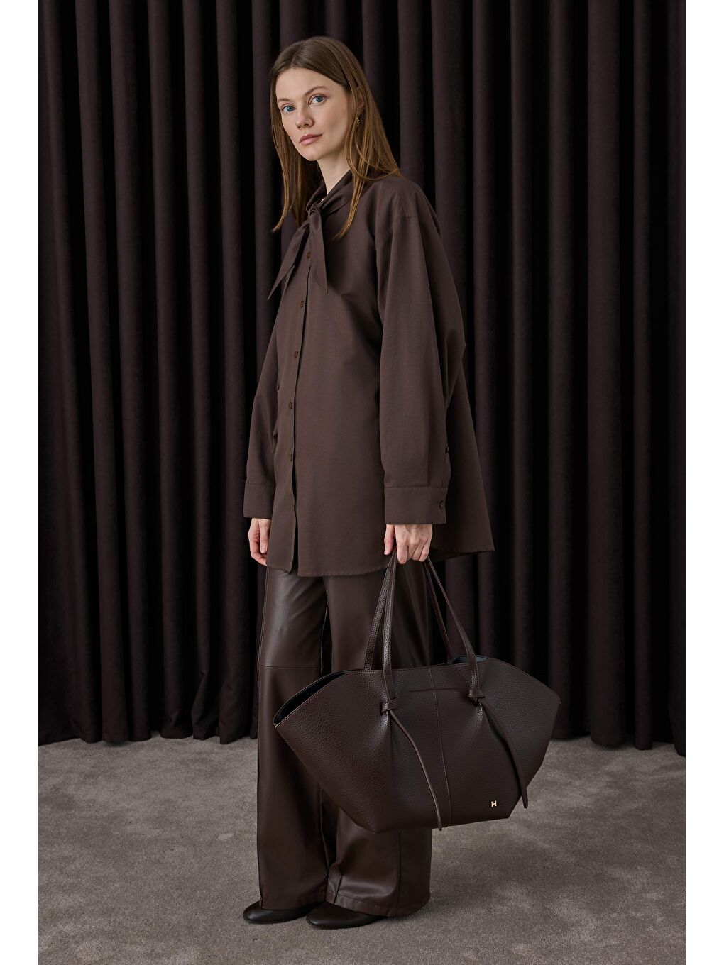 Kahverengi Fiyonk Yaka Gömlek Acı Kahve-2