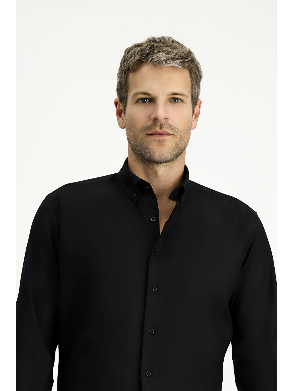 Siyah Uzun Kol Slim Fit Dar Kesim Pamuk Oxford %100 Pamuk Gömlek-2