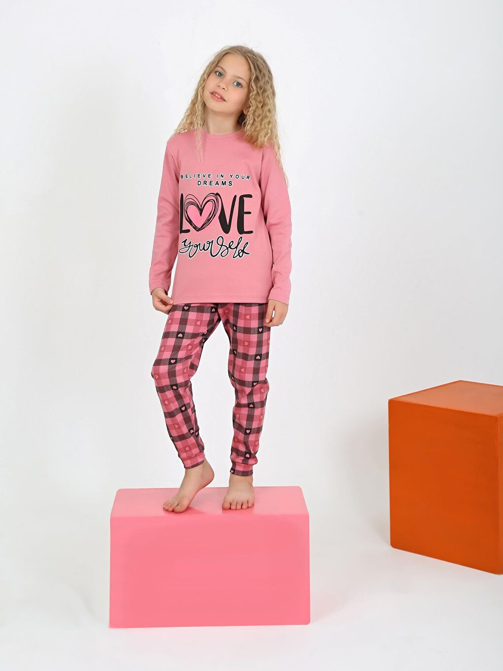 Pembe Kız Çocuk Uzun Kollu %100 Pamuklu Düğmeli Pijama Takımı Your Dreams