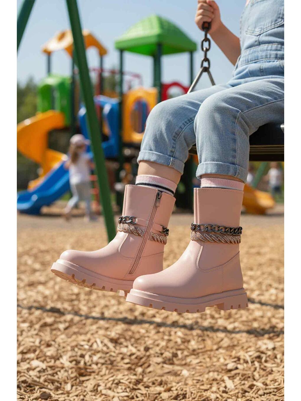 Pembe Pudra İçi Polarlı Kaymaz Kız Çocuk Çizme Duru F-2