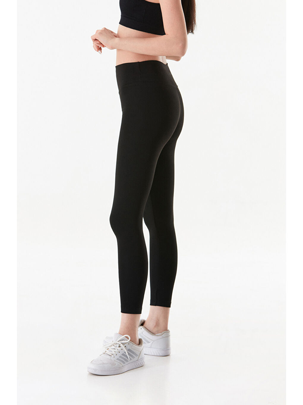 Siyah Active Yazı Baskılı Yüksek Bel Tayt-4