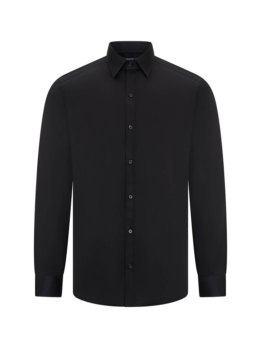Siyah Slim Fit Açık İtalyan Yaka Uzun Kollu Saten Gömlek