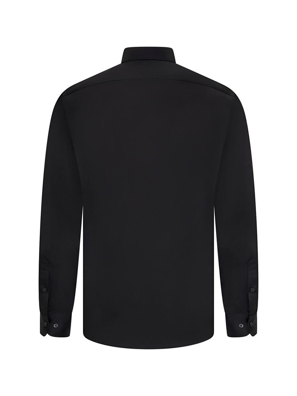 Siyah Slim Fit Açık İtalyan Yaka Uzun Kollu Saten Gömlek-1