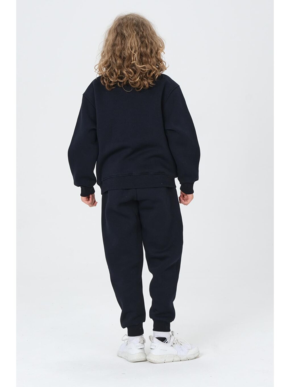 Lacivert Bisiklet Yaka Baskı Detaylı Şardonlu Erkek Çocuk Eşofman Takımı-5