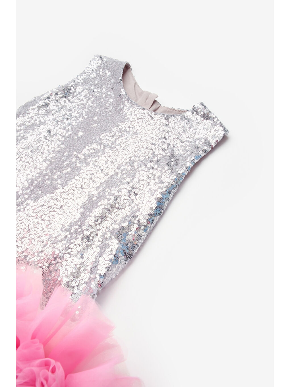 Gri Gümüş  Fırfır Detaylı Pullu Kız Bebek Elbise - Dakota-2