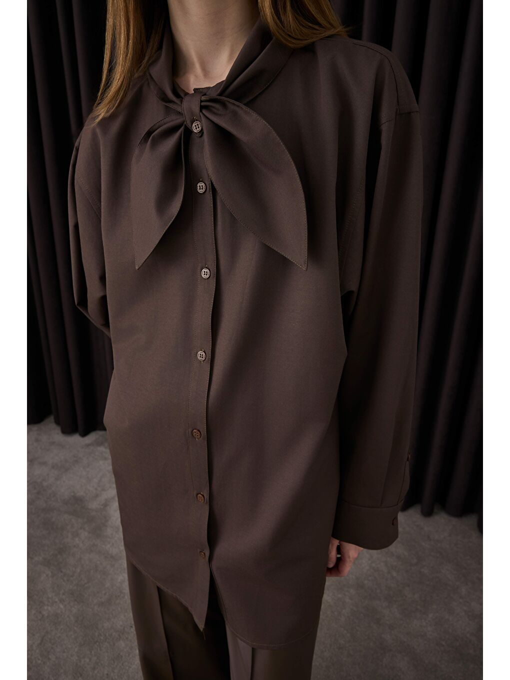 Kahverengi Fiyonk Yaka Gömlek Acı Kahve-4