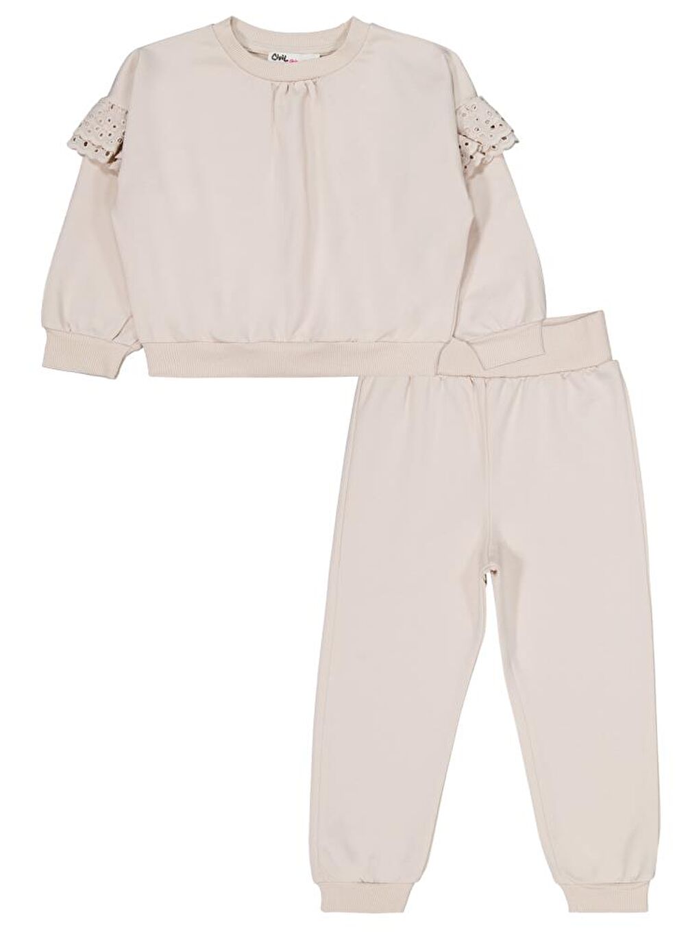 Girls Kolu Fırfırlı 2-5 Yaş Eşofman Takımı - Bej 4-5 Yaş