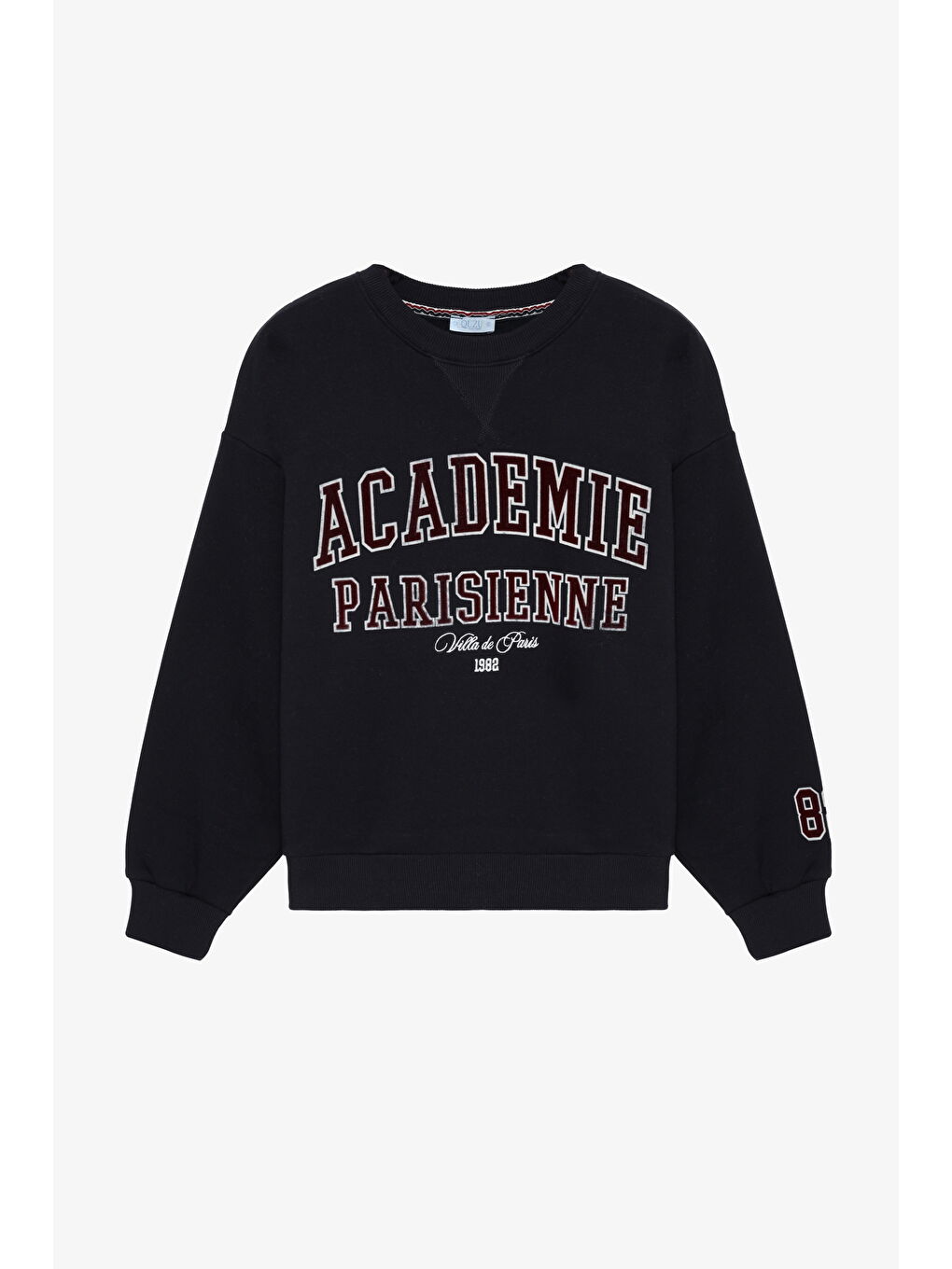 Yazı Baskılı Nakış İşlemeli Oversize Sweatshirt Lacivert-1