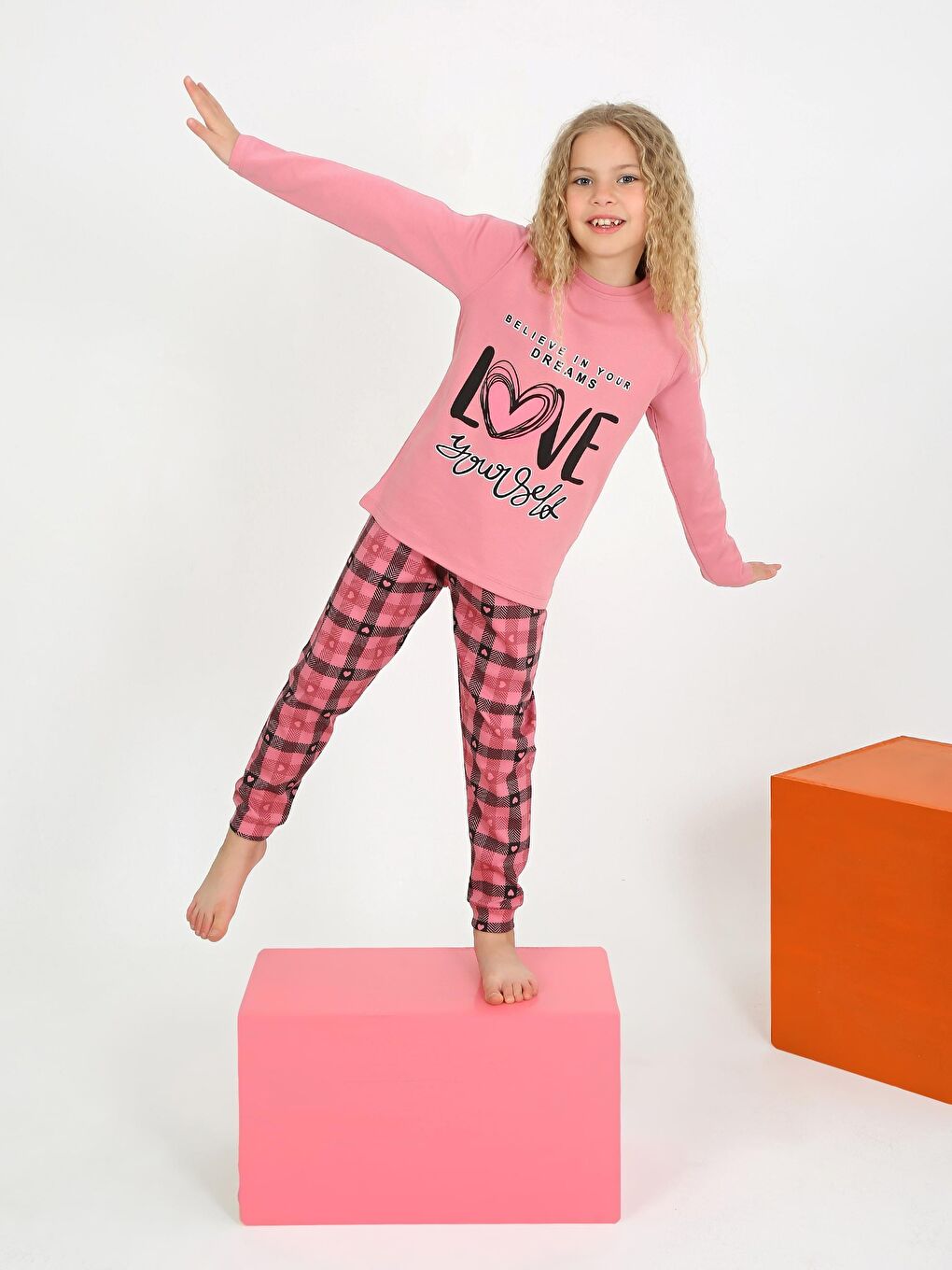 Pembe Kız Çocuk Uzun Kollu %100 Pamuklu Düğmeli Pijama Takımı Your Dreams-1