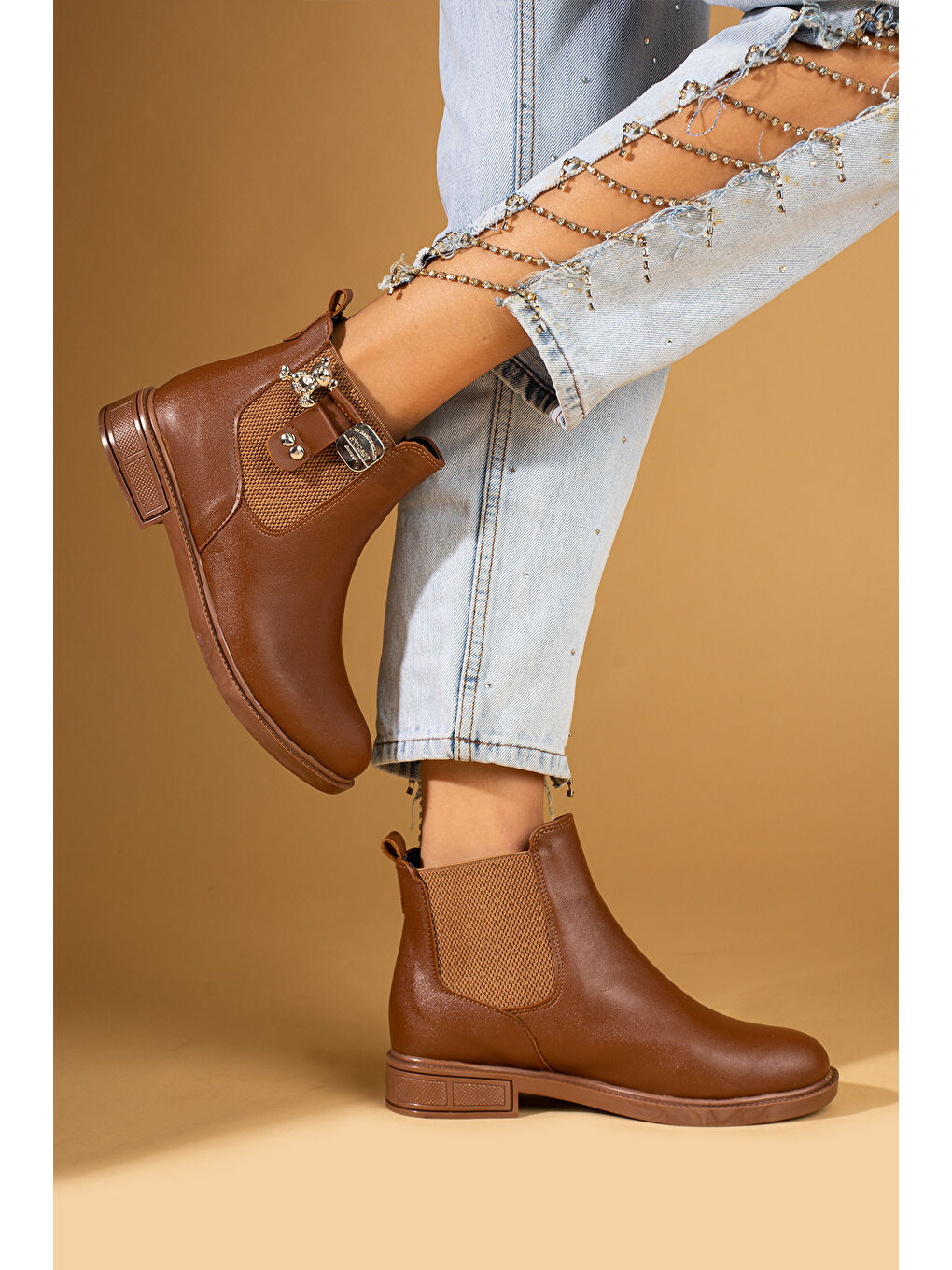 Kahverengi Ayıcık Tokalı Lastikli Termo Taban Kadın Bot 57-1030-23Cilt-2