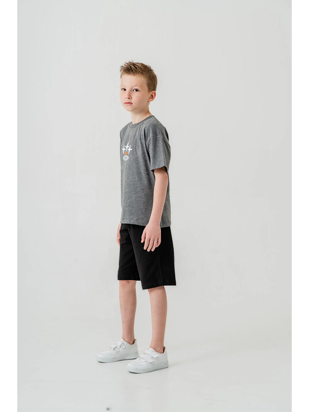 Antrasit Sırtı Baskılı Şortlu Erkek Çocuk Takım 050-3