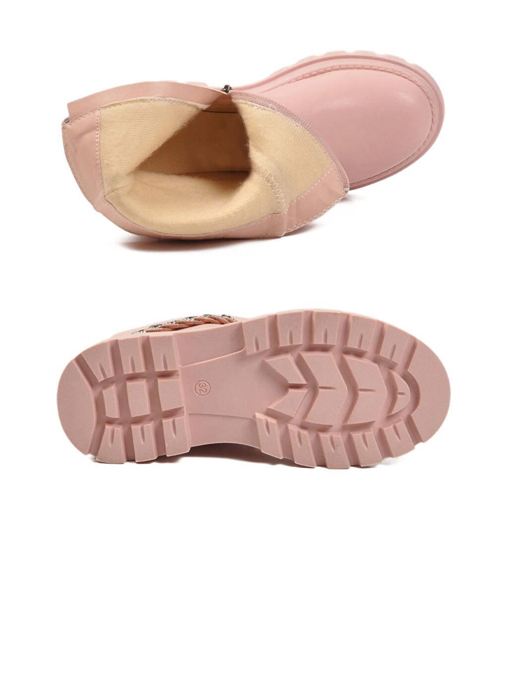 Pembe Pudra İçi Polarlı Kaymaz Kız Çocuk Çizme Duru F-4