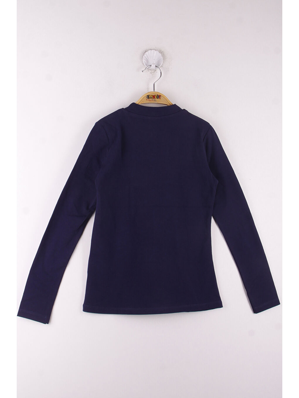 Lacivert Kız Çocuk Önü Dantelli Okul Tişört-1