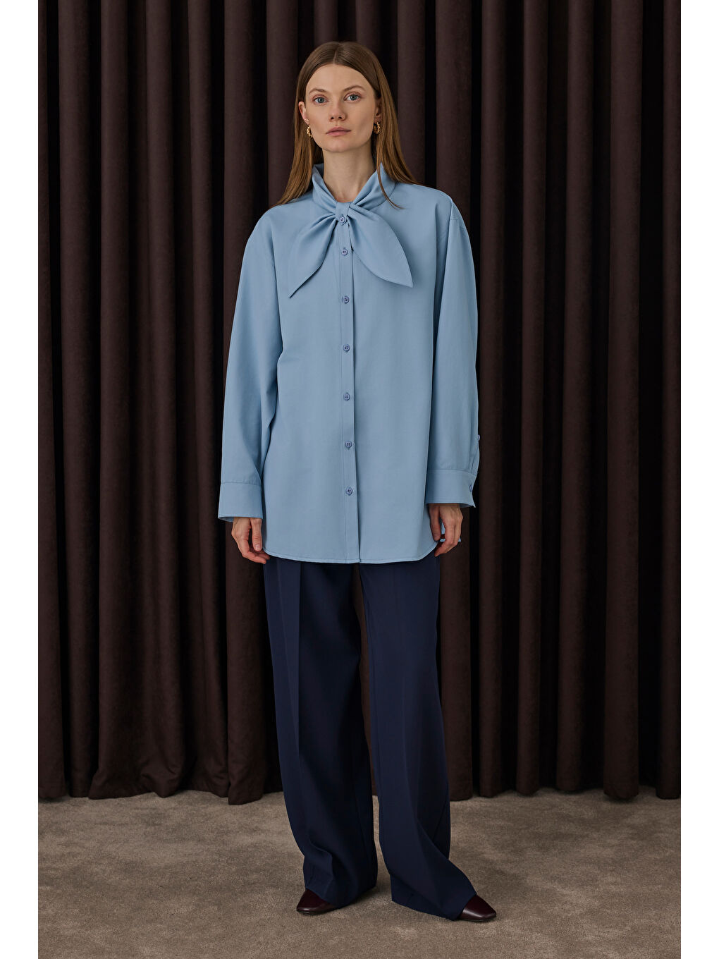 Fiyonk Yaka Gömlek Bebe Mavi