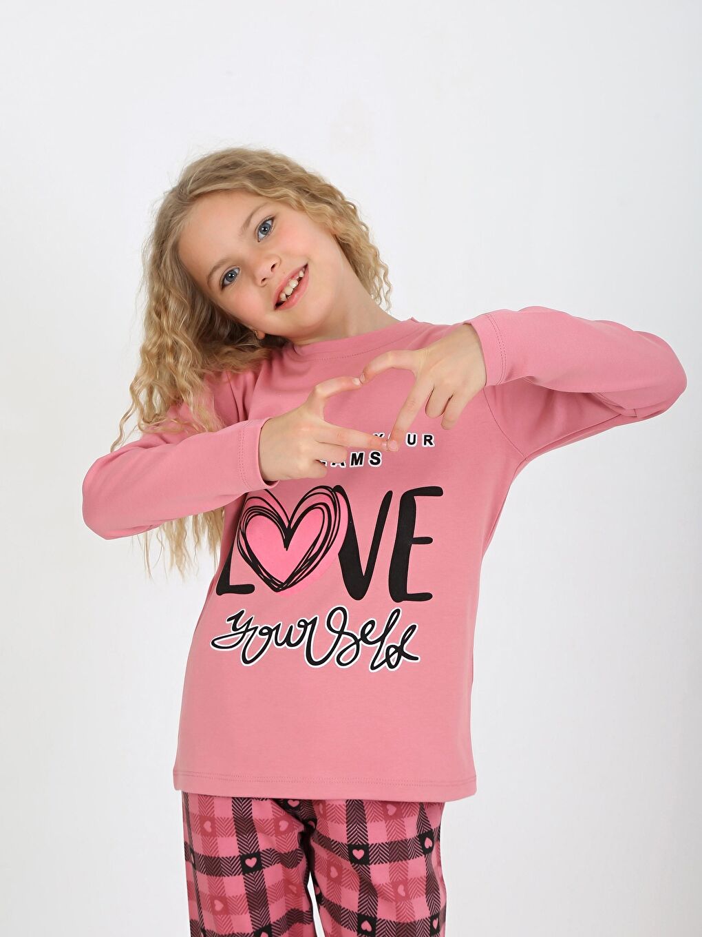 Pembe Kız Çocuk Uzun Kollu %100 Pamuklu Düğmeli Pijama Takımı Your Dreams-2