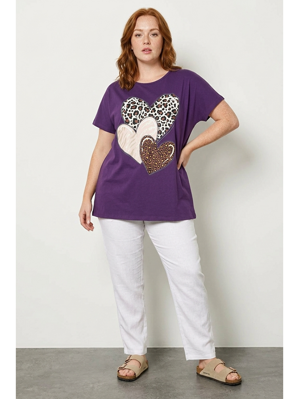 Mor Bisiklet Yaka Kısa Kollu Baskılı Esnek Kumaşlı T-shirt-1
