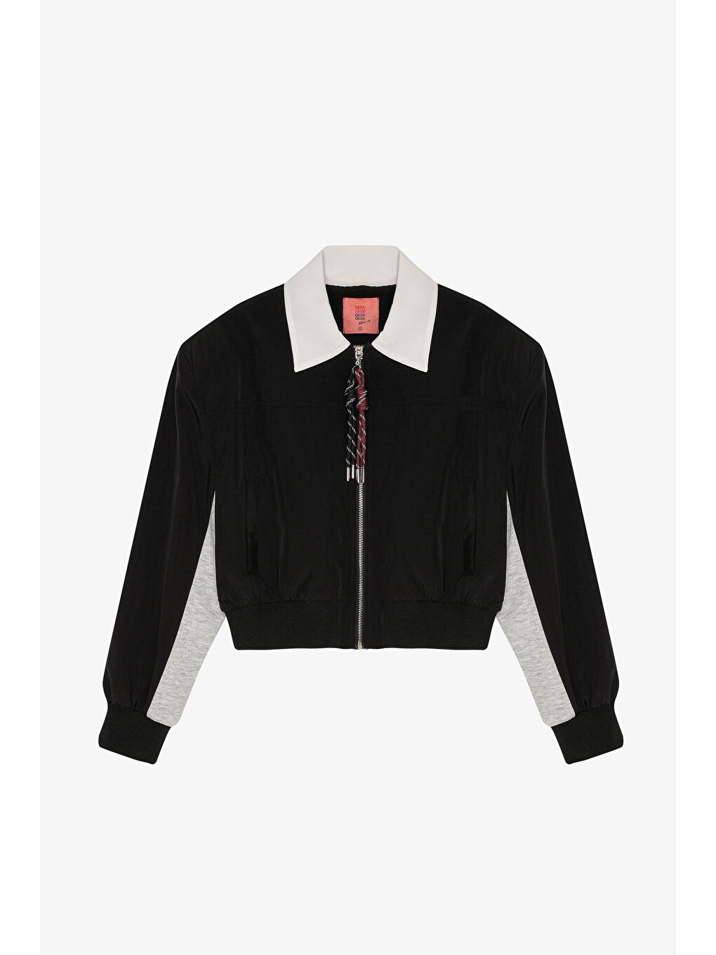 Renk Bloklu Sırtı Yazı Baskılı Bomber Ceket Siyah