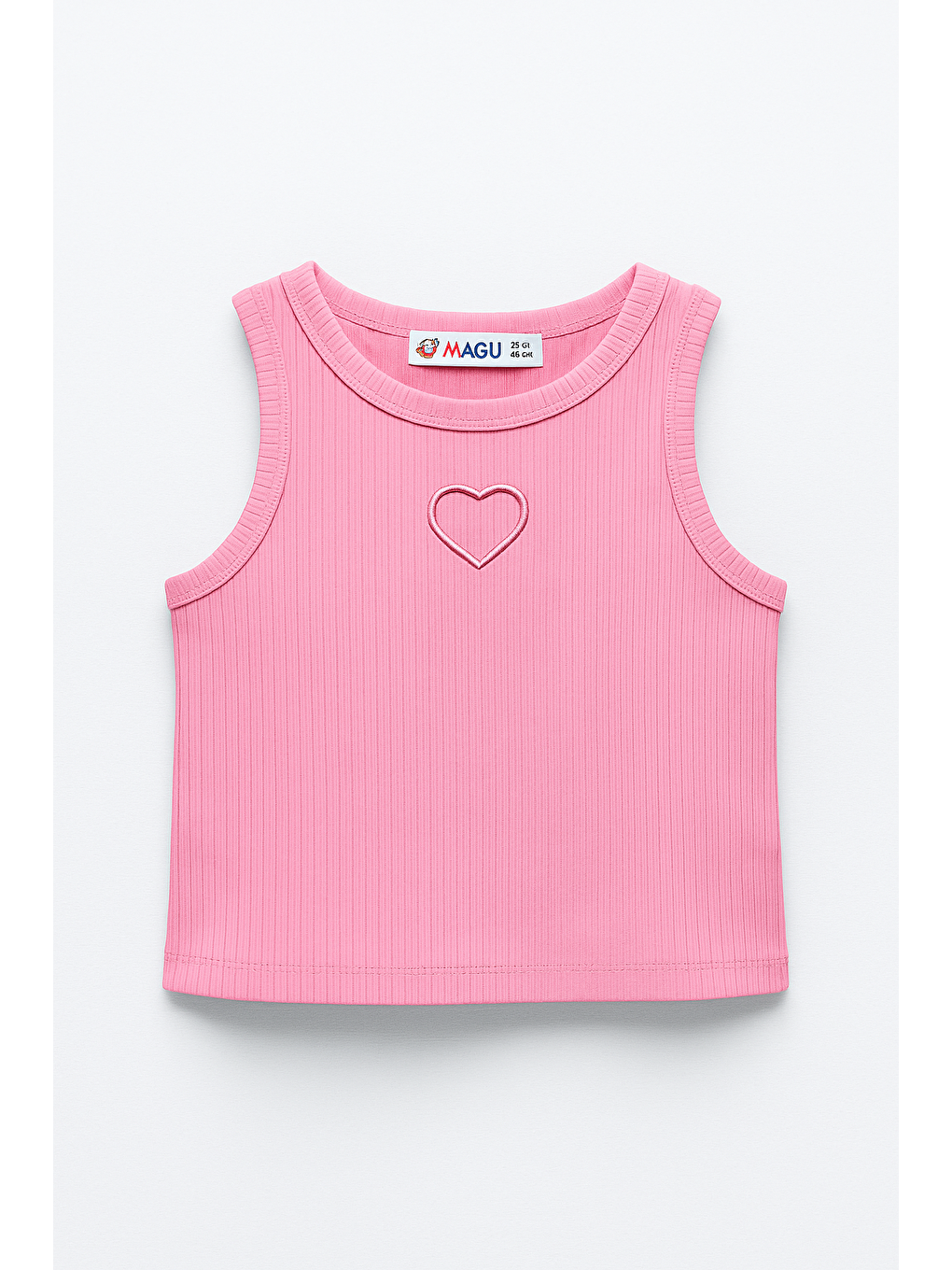 Kız Çocuk Ribana Pamuklu Pembe Kalp Nakışlı Crop T-Shirt – Yazlık Rahat Kalıp-1