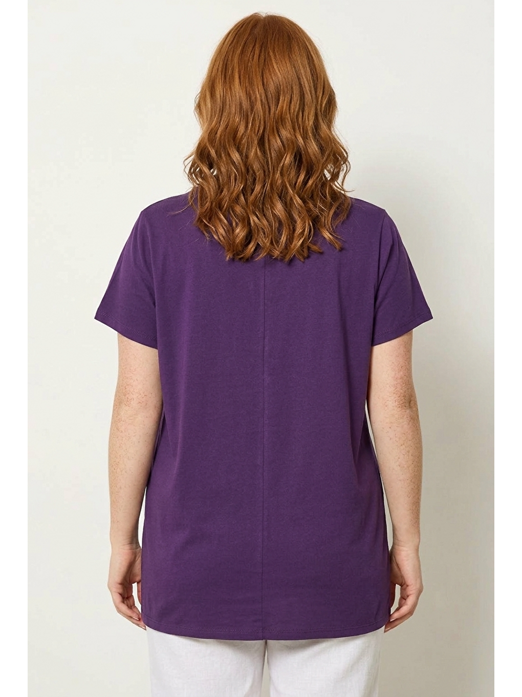 Mor Bisiklet Yaka Kısa Kollu Baskılı Esnek Kumaşlı T-shirt-3