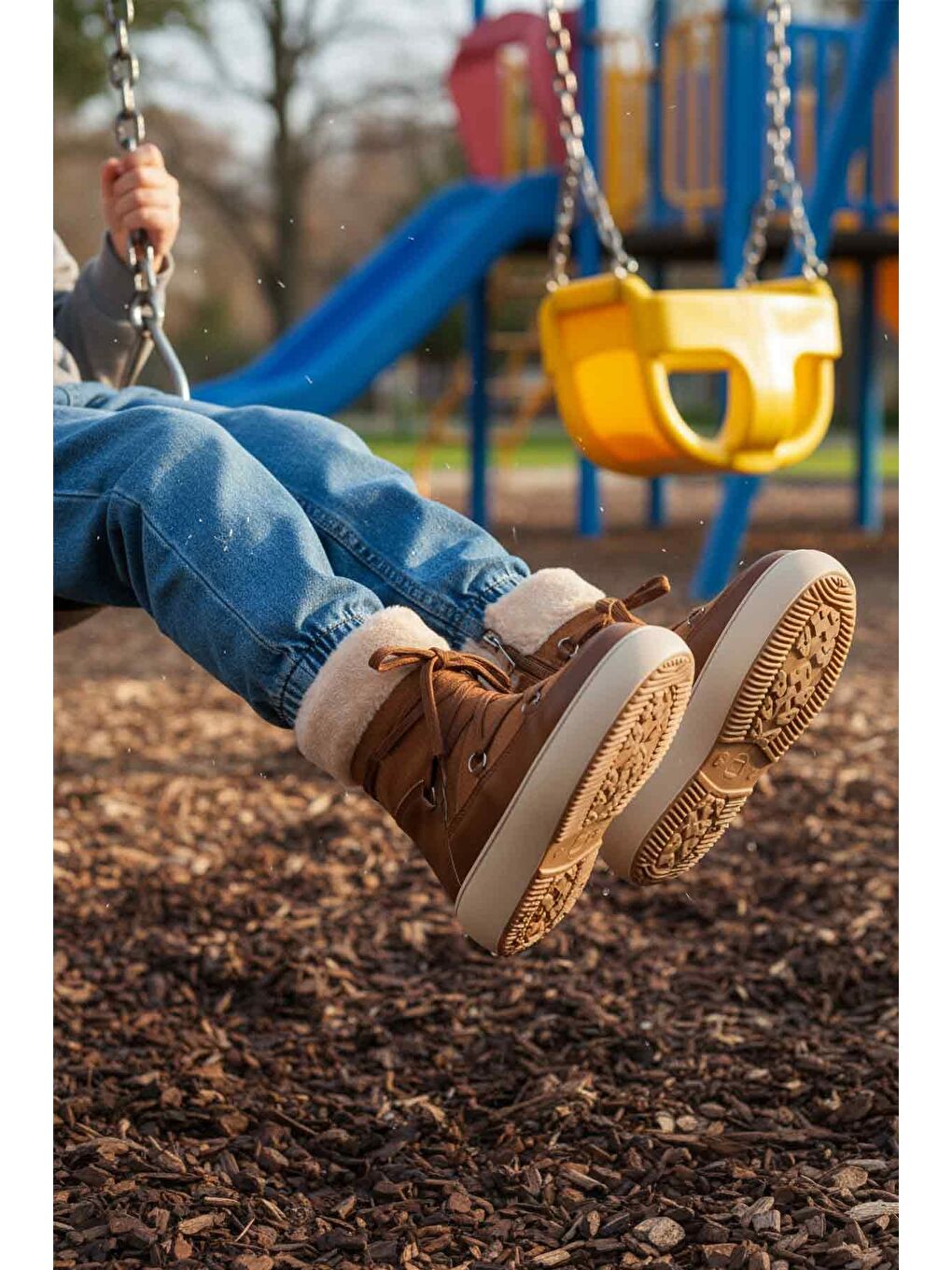 Kahverengi Taba İçi Polarlı Kaymaz Kız Çocuk Bot Selis F-2