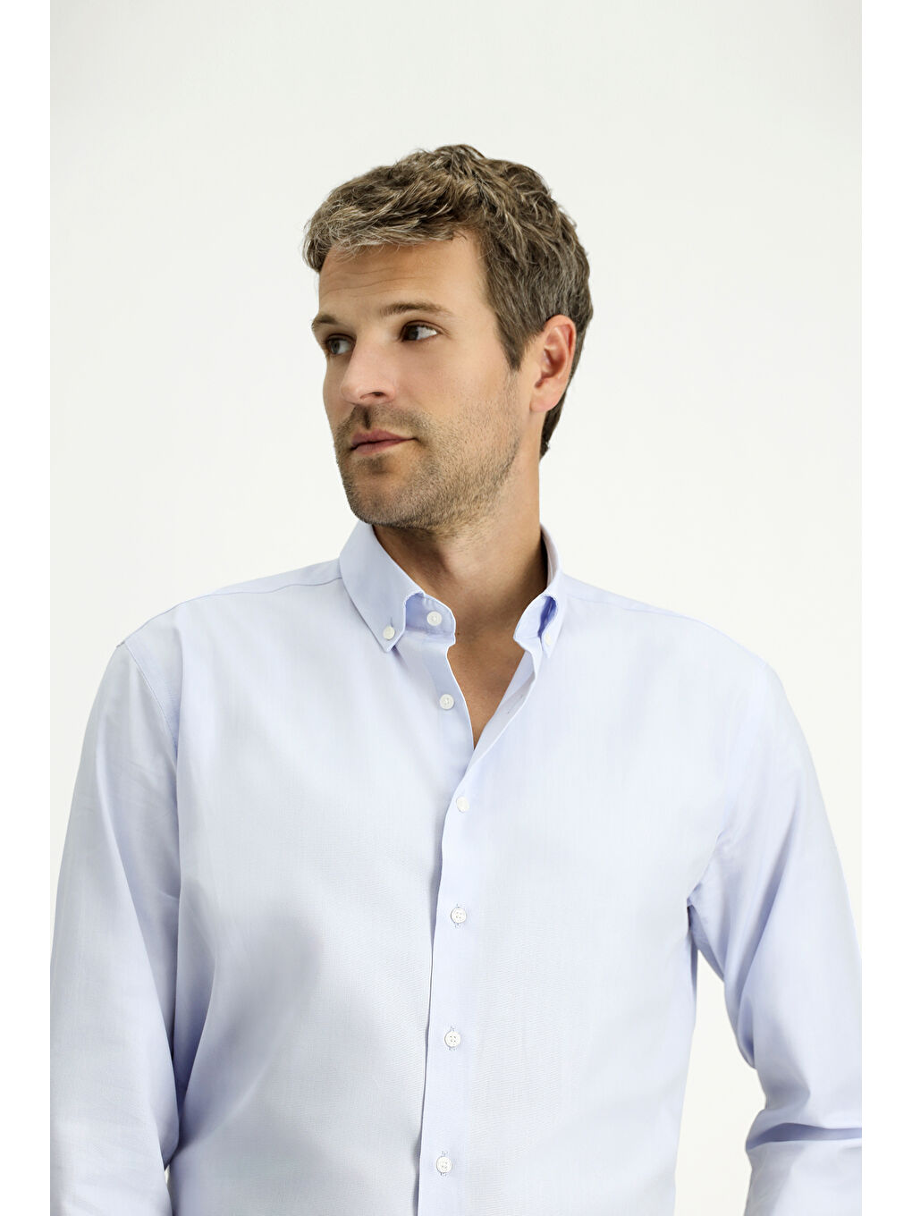 Mavi Uzun Kol Slim Fit Dar Kesim Pamuk Oxford %100 Pamuk Gömlek-2