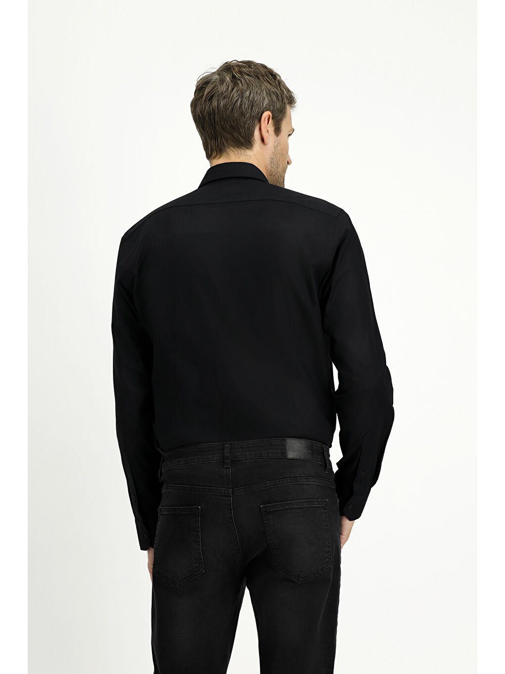Siyah Uzun Kol Slim Fit Dar Kesim Pamuk Oxford %100 Pamuk Gömlek-3