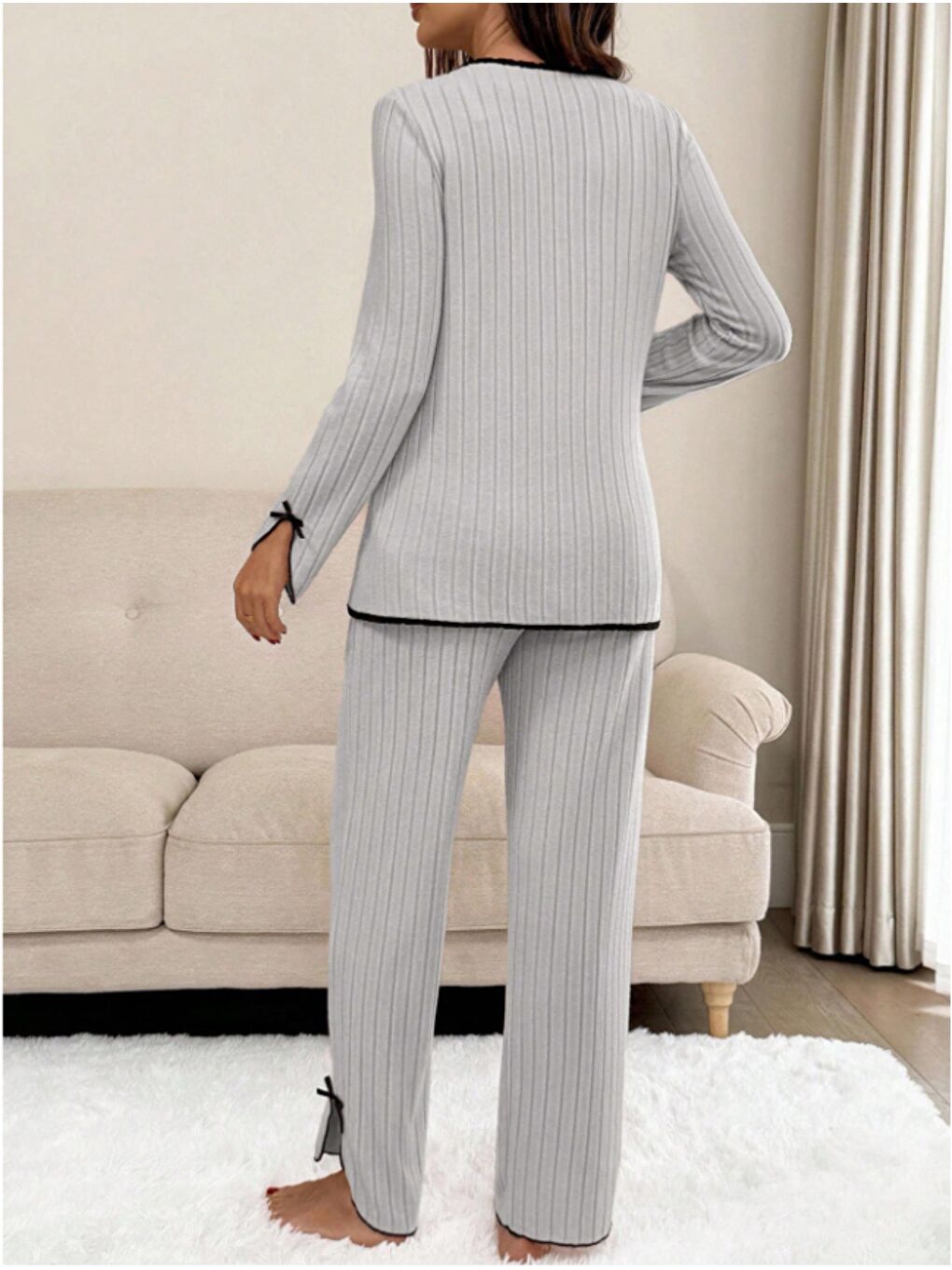 Gri Soft Elegance Yumoş Düğmeli Ayarlanabilir Bel Lohusa Pijama Takımı-1