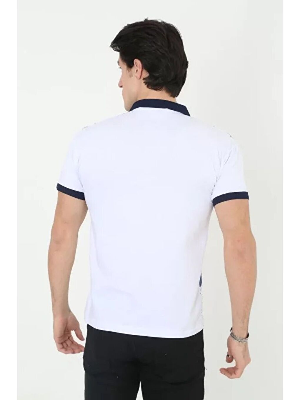 Erkek Yakalı Slim Fit Baskılı T-Shirt - Beyaz-1